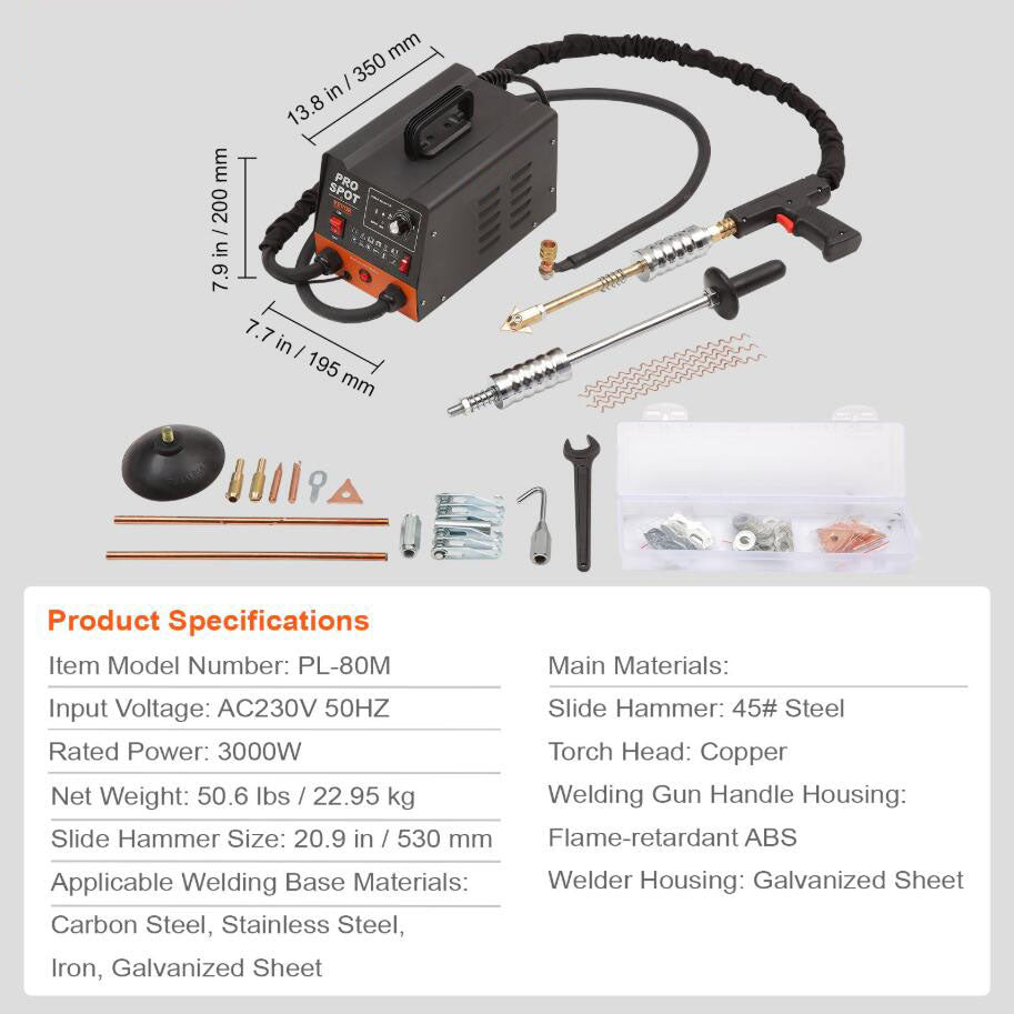 3KW Auto Body Spot Welding Stud Welder Dent Repair Kit Dent Puller with 6 Welding Modes