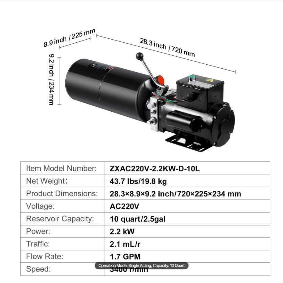 3200 PSI  10 Quart Hydraulic Pump Power Unit Single Acting Dump Trailer Pump Heavy Duty