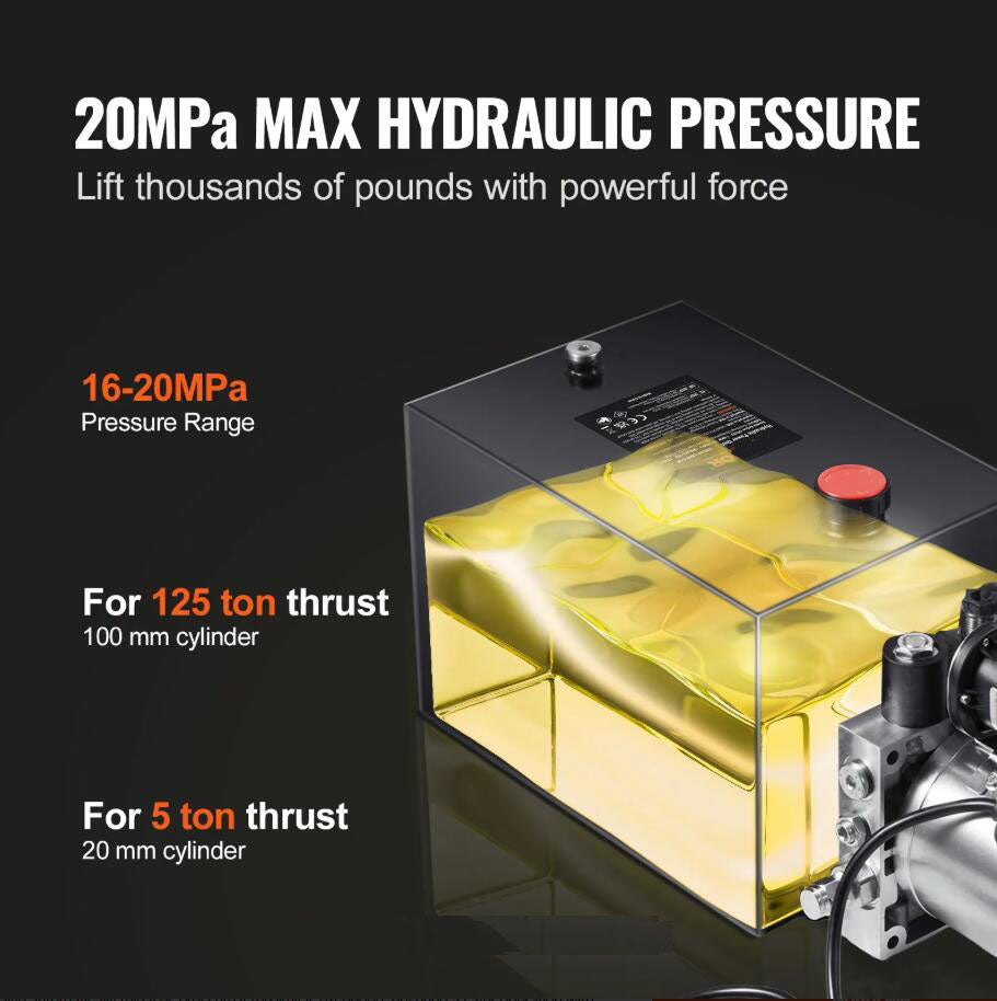 3200 PSI  20 Quart Hydraulic Pump Power Unit Single Acting Dump Trailer Pump Heavy Duty