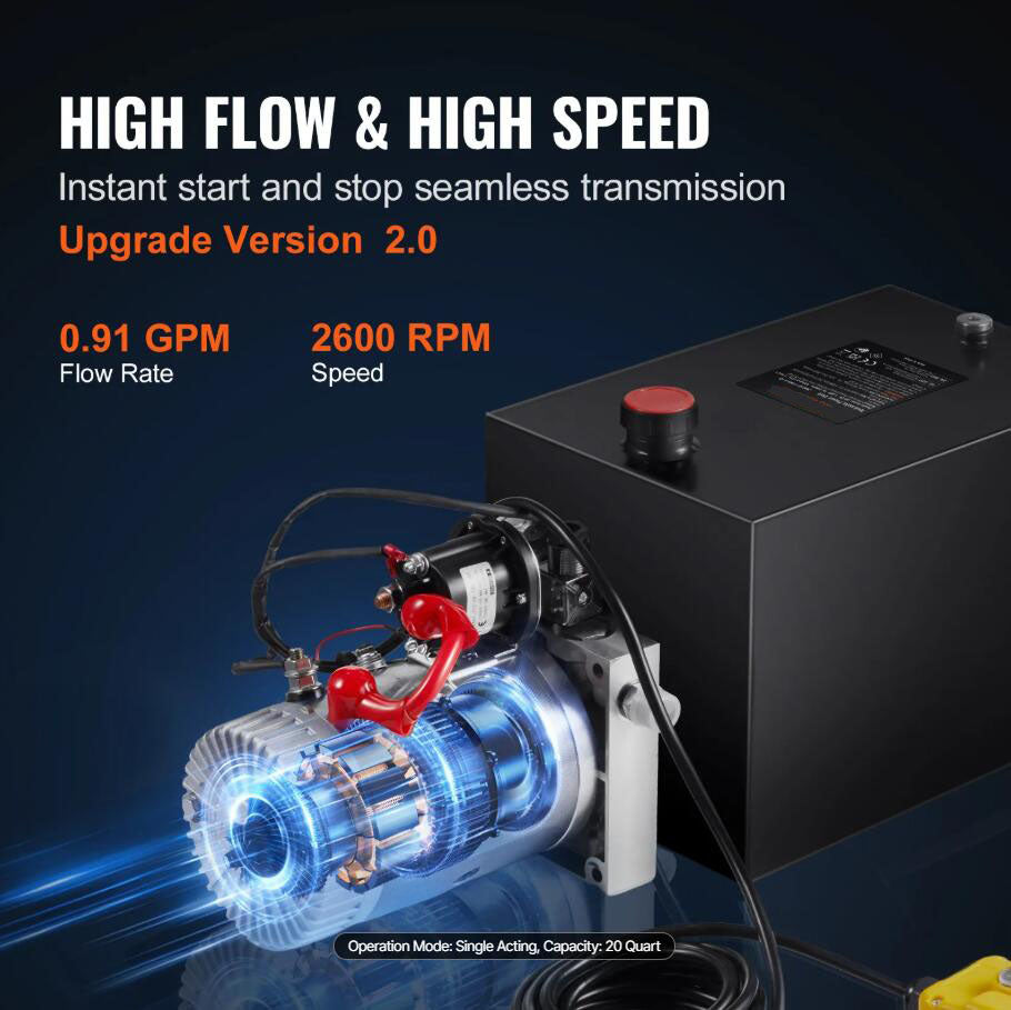 3200 PSI  20 Quart Hydraulic Pump Power Unit Single Acting Dump Trailer Pump Heavy Duty