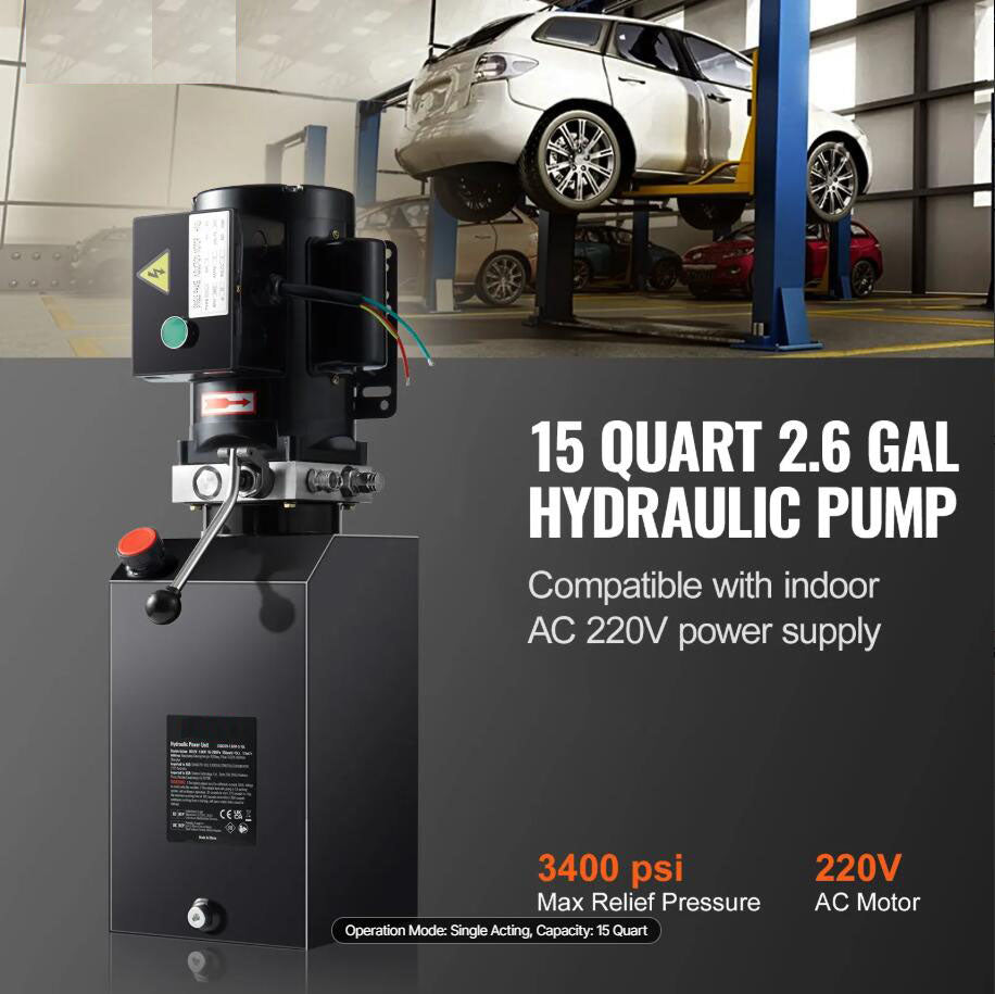 Heavy Duty 3200 PSI 15 Quart Hydraulic Pump Power Unit Single Acting Dump Trailer Pump