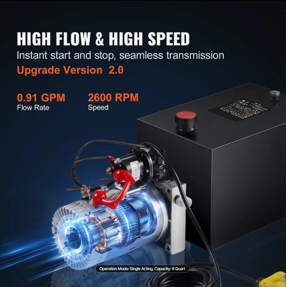 Heavy Duty 3200 PSI 8 Quart Hydraulic Pump Power Unit Single Acting Dump Trailer Pump