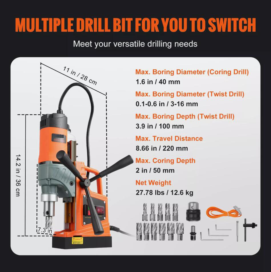 Heavy Duty 1450W 12500N Magnetic Drill Portable Mag Drill Press 850RPM AU