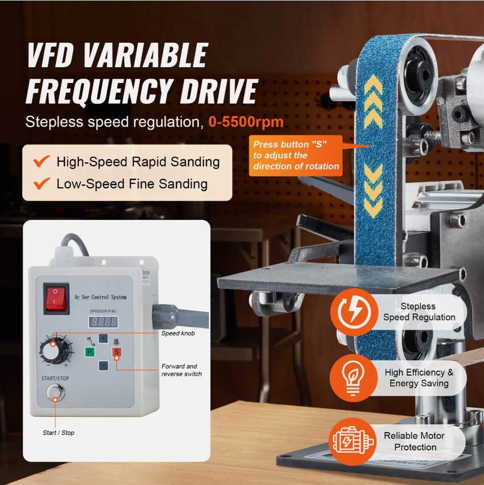 Powerful 550W Belt Grinder Sander 30 x 1-Inch Variable Speed with VFD 2 Grinding Moulds