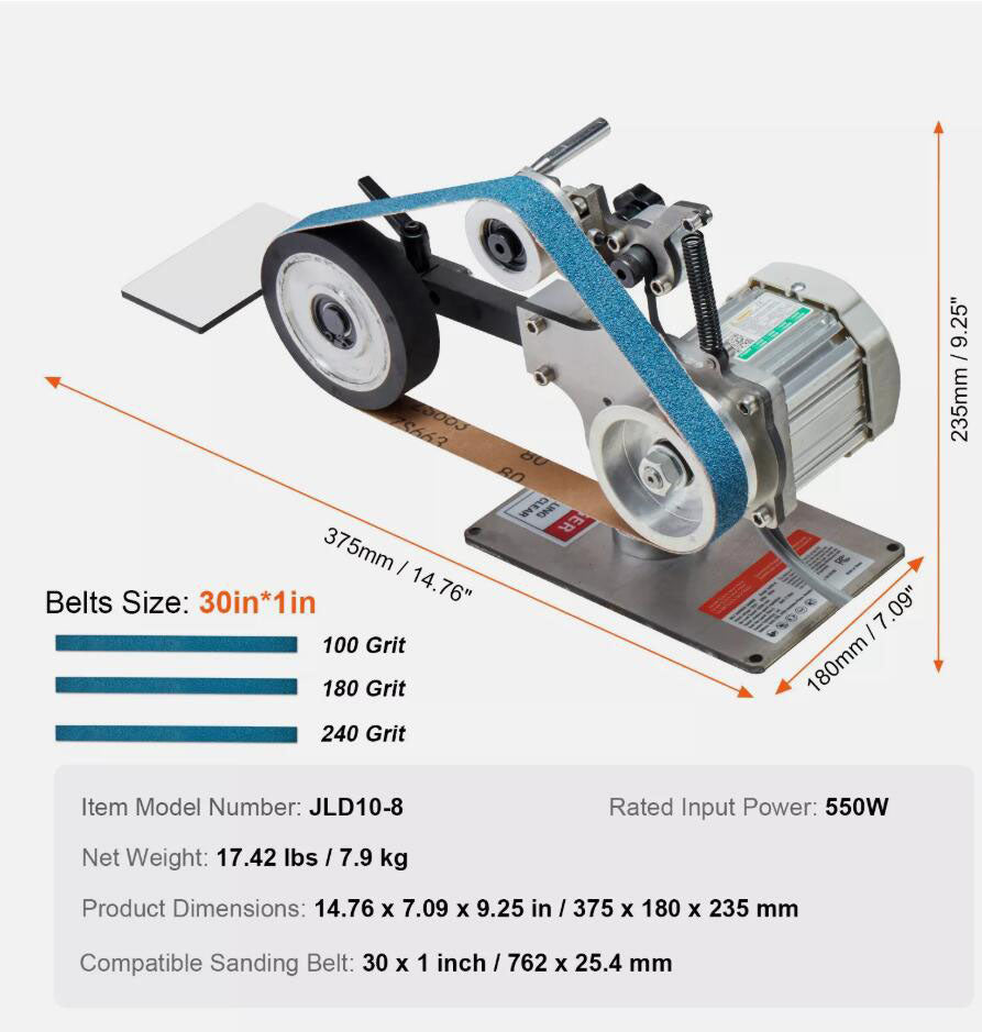 Powerful 550W Belt Grinder Sander 30 x 1-Inch Variable Speed with VFD 2 Grinding Moulds