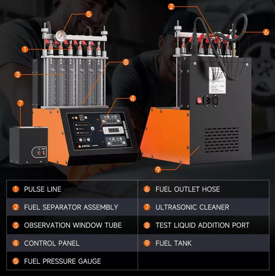 UPGRADED Auto Car Ultrasonic Fuel Injector Tester Cleaner Cleaning Machine 6 Cylinder AU