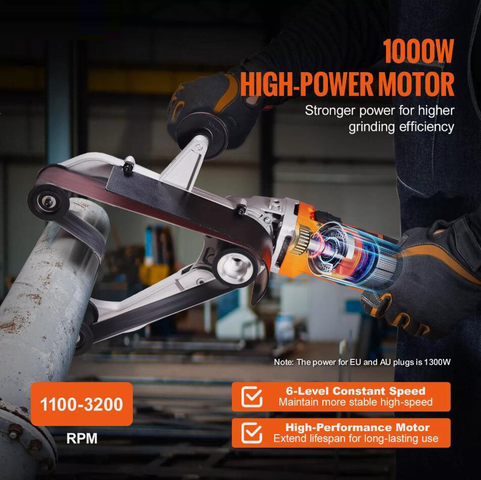 Premium 1300W 6 Variable Speeds Pipe Tube Polisher Sander with 3PCS Sanding Belts AU