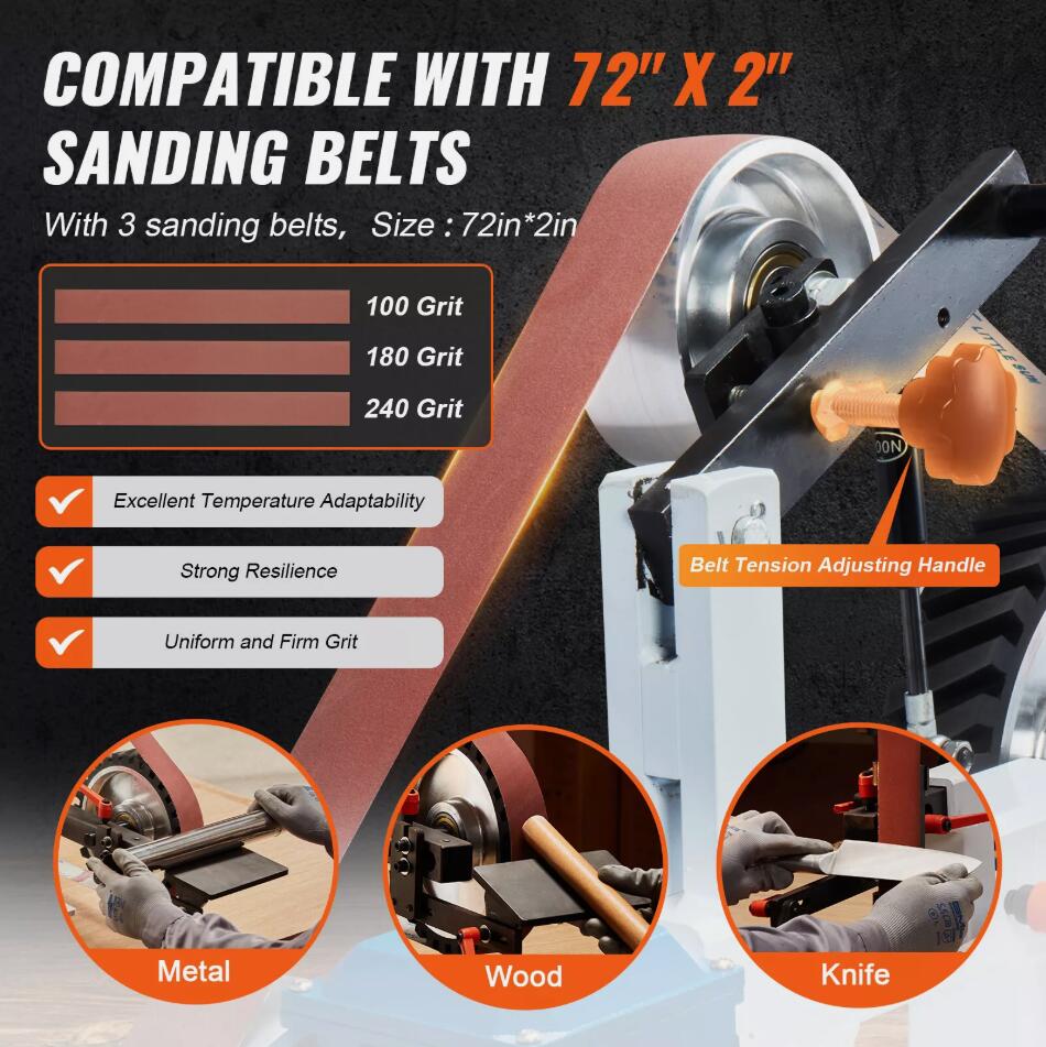 Powerful 1500W Belt Grinder Sander 72 x 2-Inch Variable Speed with VFD 3 Grinding Moulds