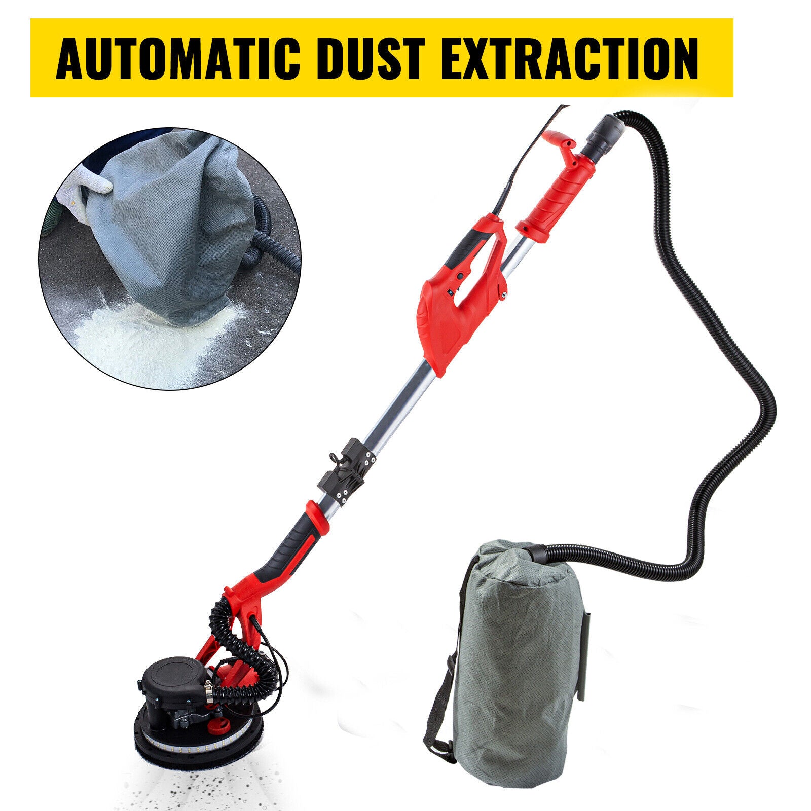 6-Speed 750W Electric Drywall Sander With Strip Light Vacuum Bag