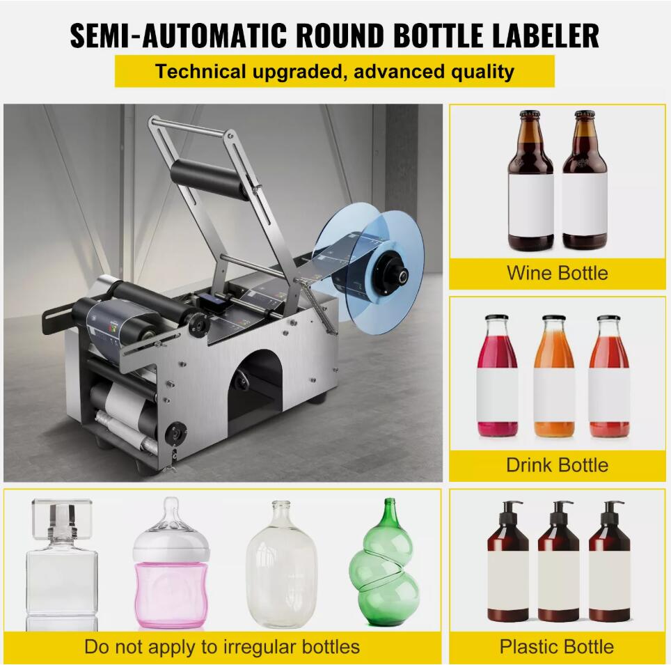 Upgraded Semi-Automatic Round Bottle Labeling Machine Coding Electric Scrolling AU
