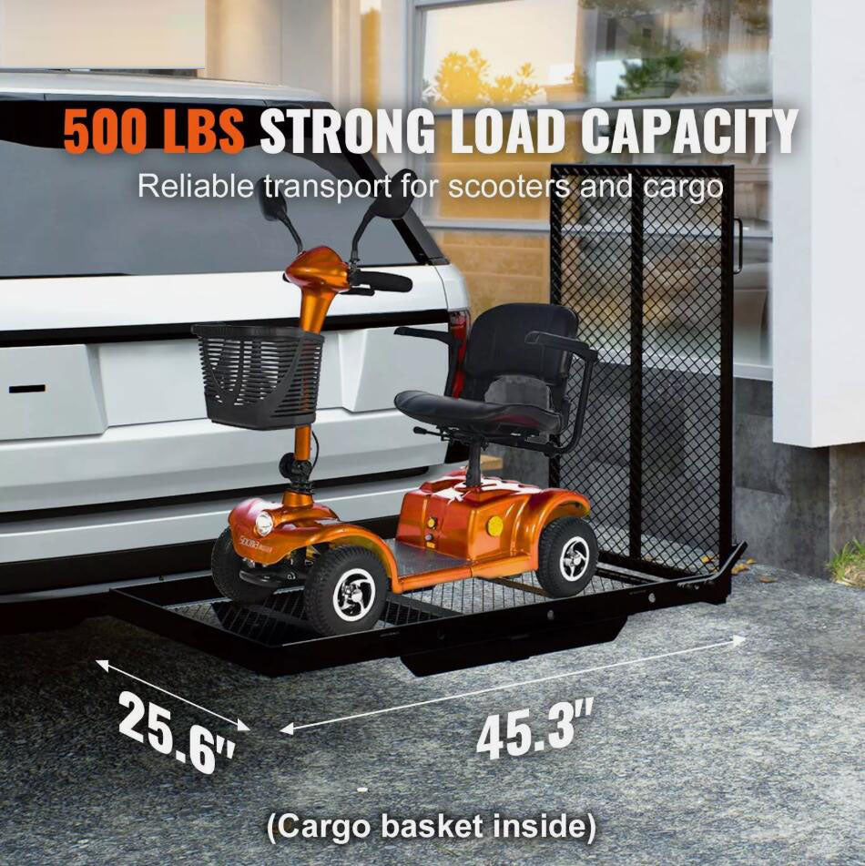 Heavy Duty 500LBS Hitch Mount Wheelchair Scooter Carrier With Folding Ramp 45.3"x25.6"