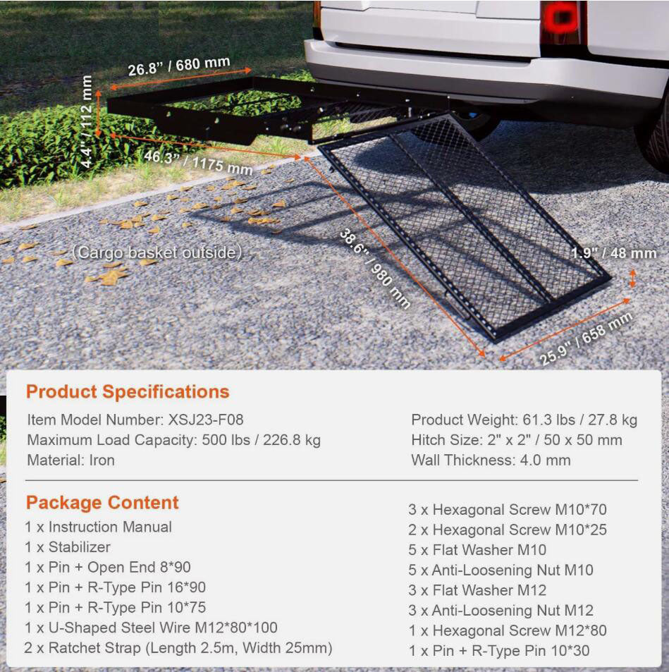 Heavy Duty 500LBS Hitch Mount Wheelchair Scooter Carrier With Folding Ramp 45.3"x25.6"