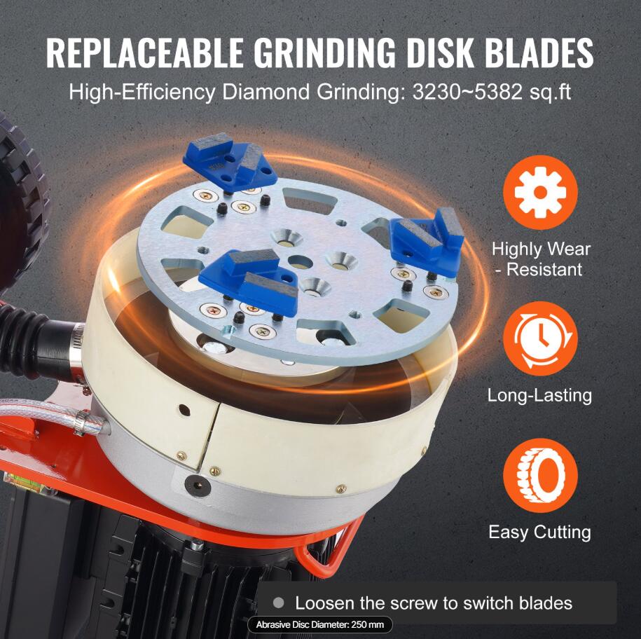 2200W 1430RPM Upgrade Brushless Concrete Floor Grinder 10" 3.0HP Grinding Polisher