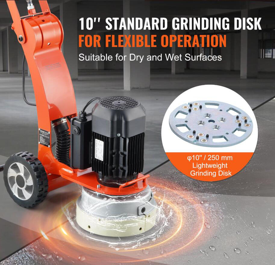 2200W 1430RPM Upgrade Brushless Concrete Floor Grinder 10" 3.0HP Grinding Polisher