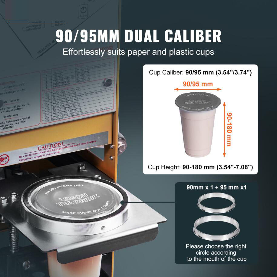 Fully Automatic Cup Sealing Machine 500-650 Cups/H for 180 mm Tall  90/95 mm Cup
