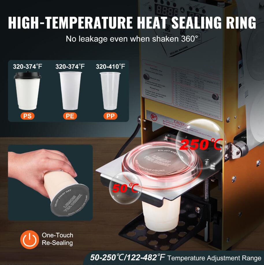 Fully Automatic Cup Sealing Machine 500-650 Cups/H for 180 mm Tall  90/95 mm Cup