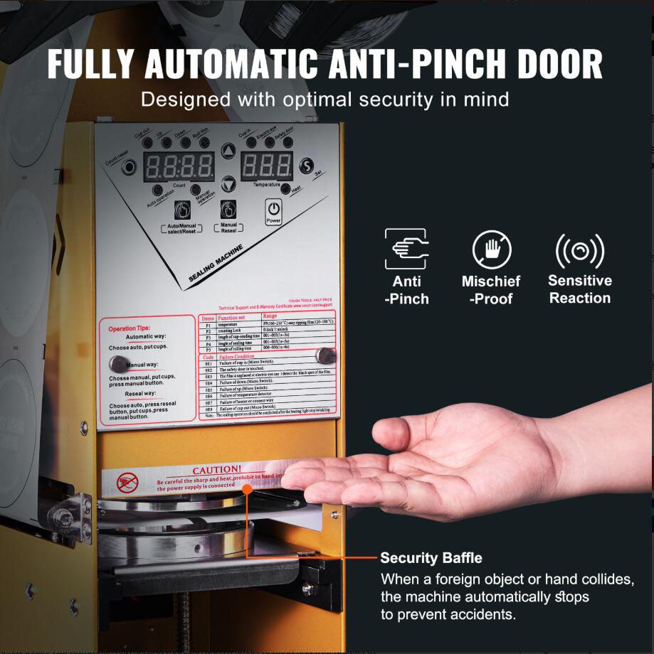 Fully Automatic Cup Sealing Machine 500-650 Cups/H for 180 mm Tall  90/95 mm Cup
