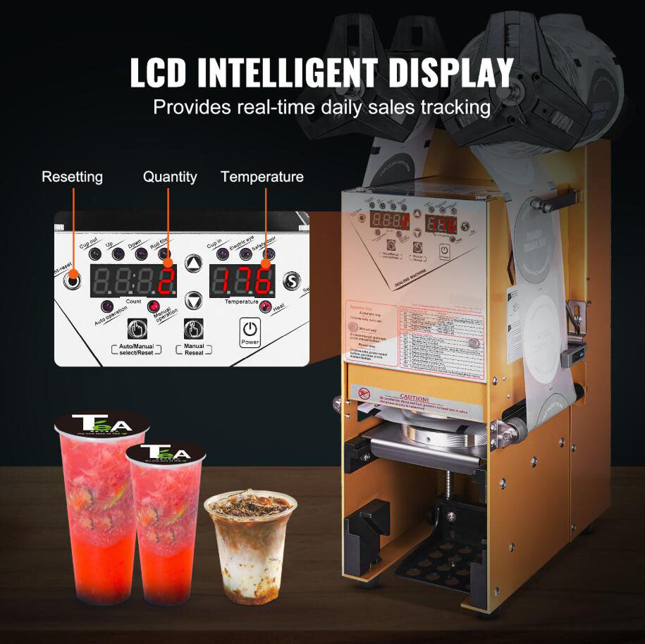 Fully Automatic Cup Sealing Machine 500-650 Cups/H for 180 mm Tall  90/95 mm Cup