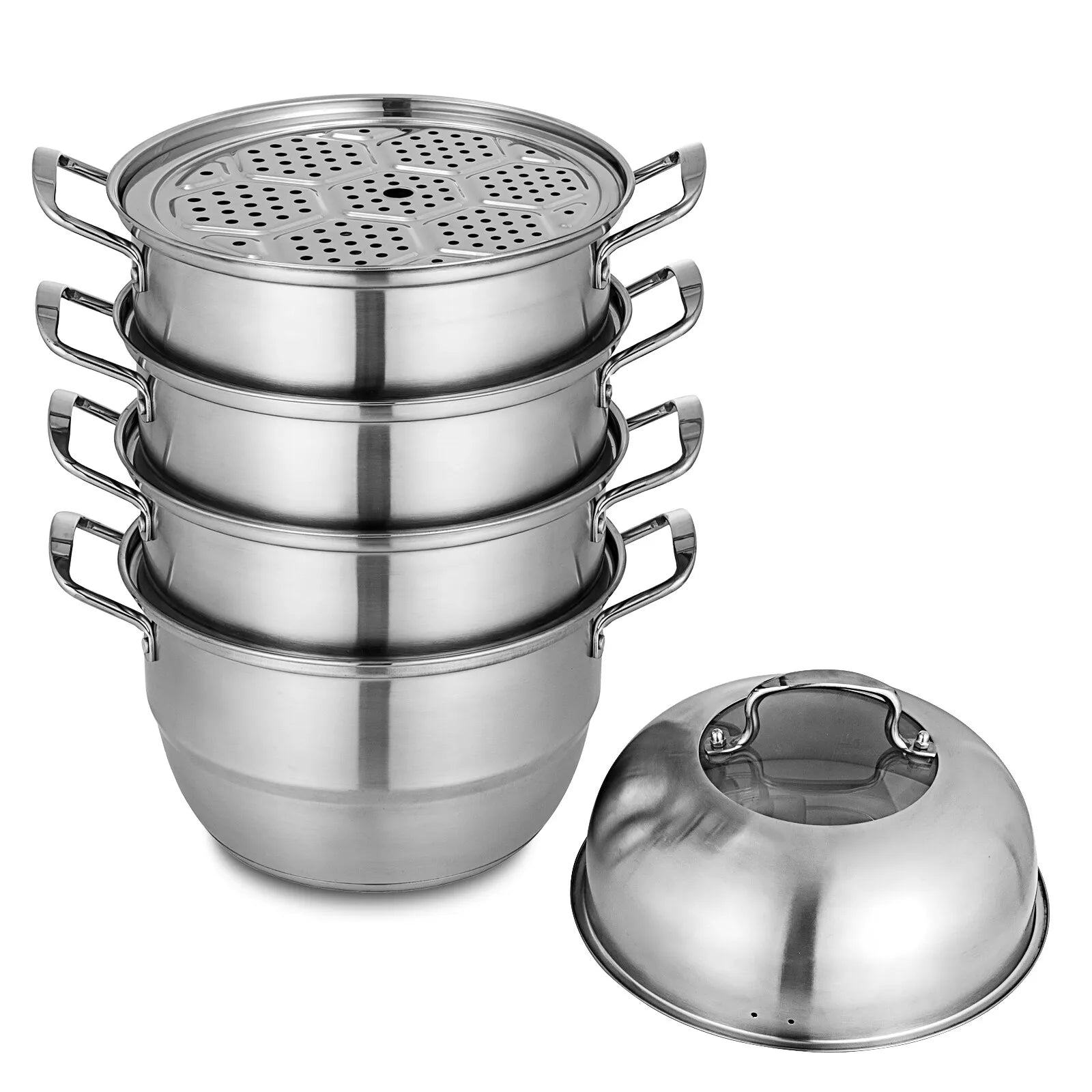 Heavy-Duty Stainless Steel 5-Tier Food Steamer Pot 30cm Cooking Food Stock Cookware