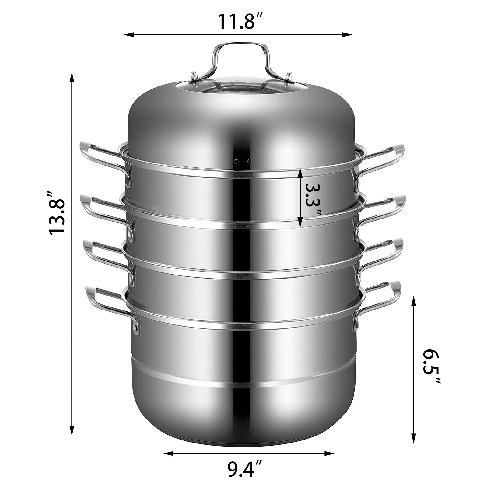 Heavy-Duty Stainless Steel 5-Tier Food Steamer Pot 30cm Cooking Food Stock Cookware