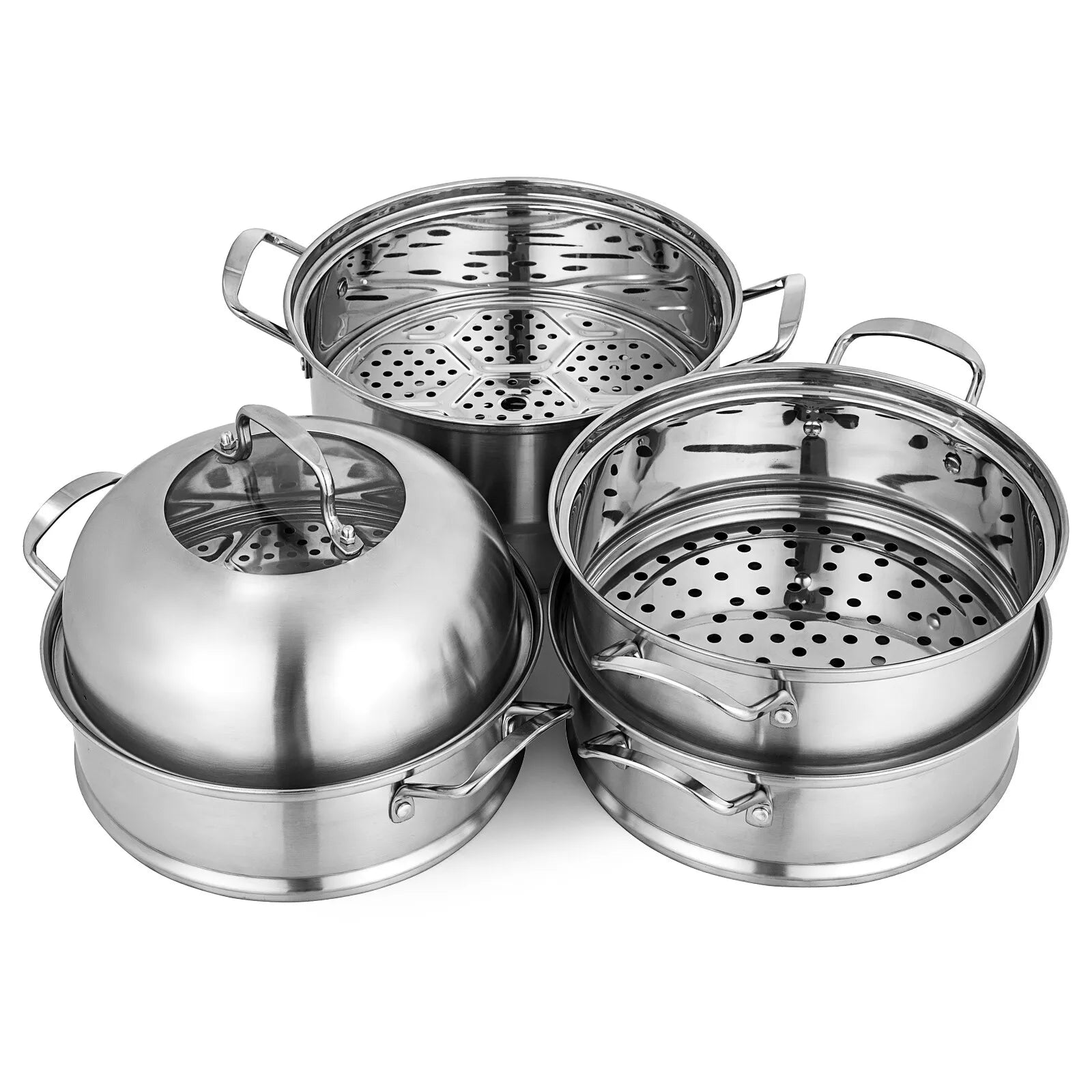 Heavy-Duty Stainless Steel 5-Tier Food Steamer Pot 30cm Cooking Food Stock Cookware