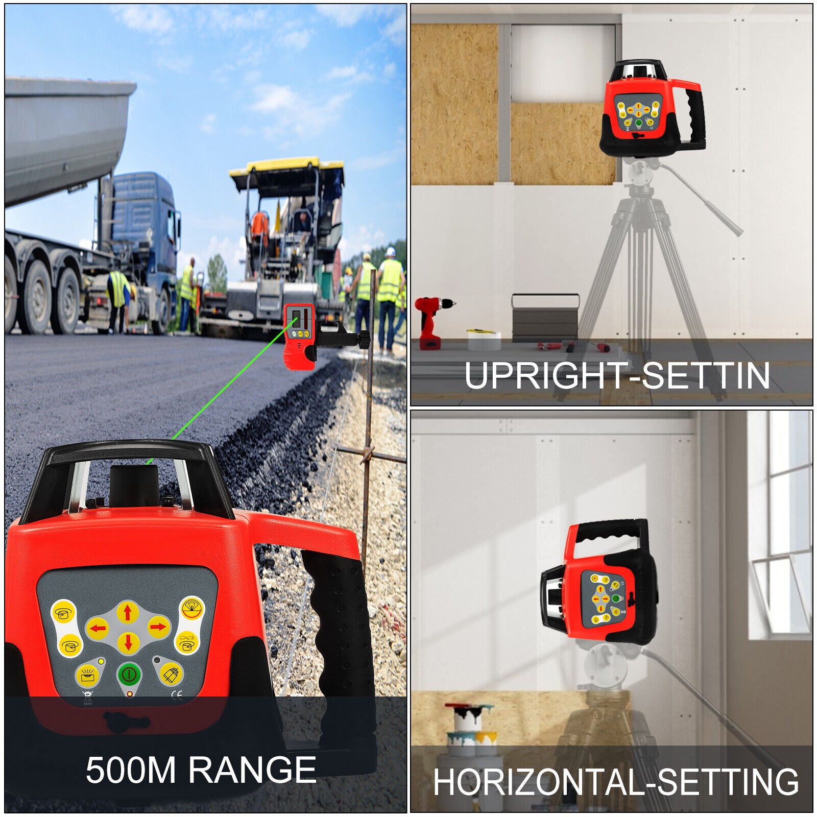 500m Self Leveling Rotary Laser Level Green Beam