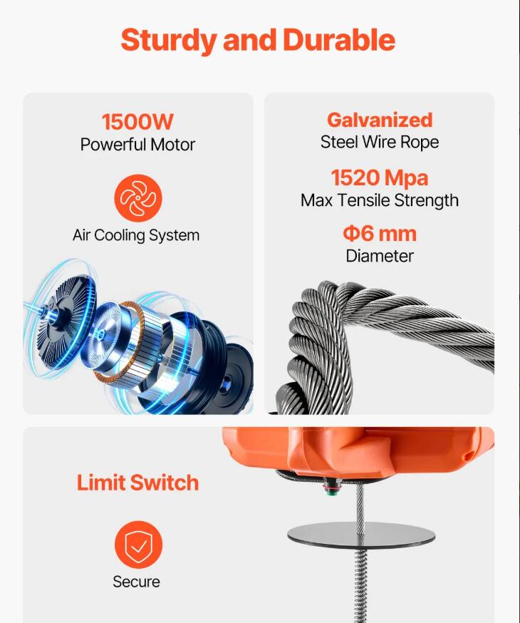 Upgraded Powerful 3-in-1 Portable Electric Hoist Winch 1100LBS Wired/Wireless Remote Control