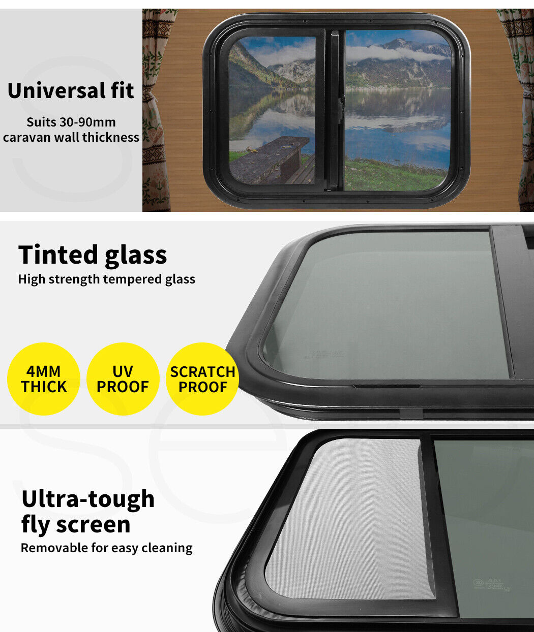 Caravan Window Storage 600mmx500mm Sliding Windows For Caravan Motorhome Float Horse RV UTE C ...