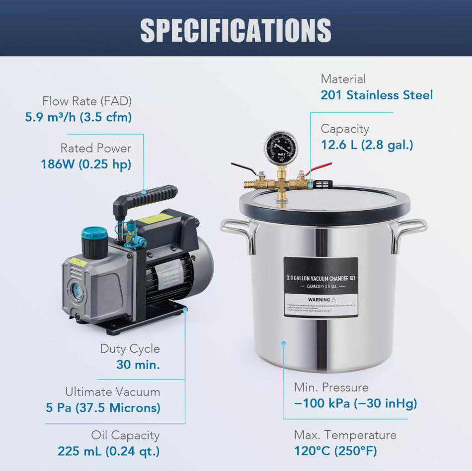 12.6L Vacuum Chamber Kit with 3.5cfm Vacuum Pump Gauge Oil for Degassing Casting AU