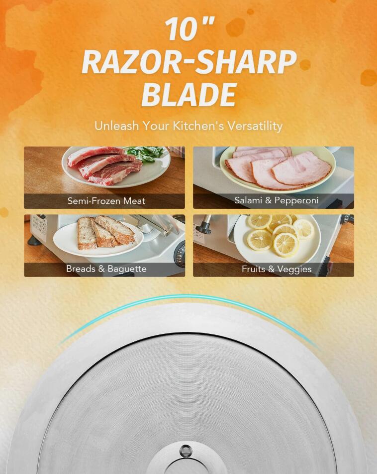 240W Commercial Meat Slicer 10" 250mm Electric Deli Food Cheese Cutter Processor