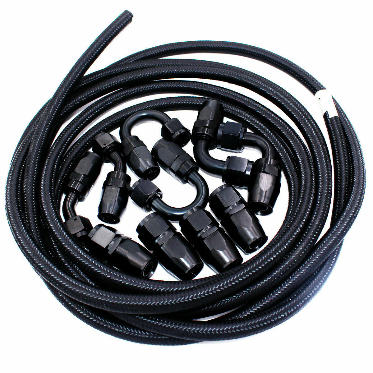 AN6 -6AN Fitting Stainless Steel Nylon Braided Oil Fuel Hose Line Kit ...