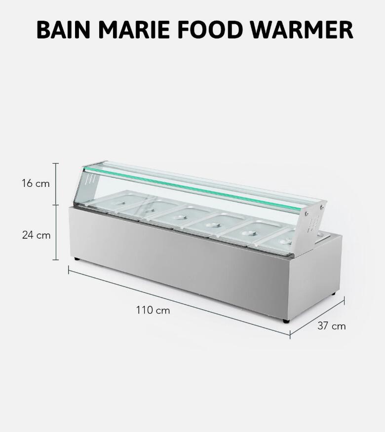 6 Pan 1500W Stainless Steel Electric Food Warmer 37L Buffet Server Bain Marie With Shelf
