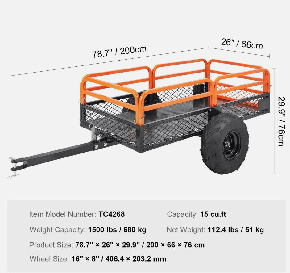 Heavy Duty 1500 lbs Dump Trailer Tow Behind Dump Cart 15 Cu. Ft. Steel Construction AU