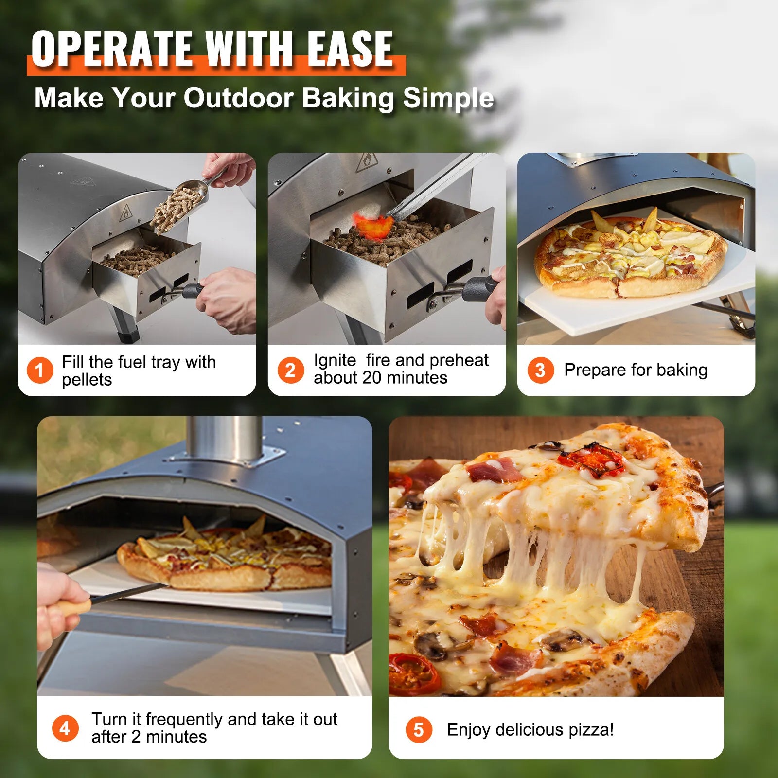 12" Stainless Steel BBQ Outdoor Pizza Oven Portable Wood Pellet Pizza Oven