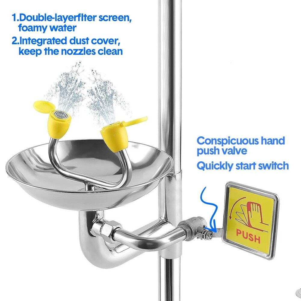 Stainless Steel Emergency Eyewash Shower Station Face Wash Washer Station