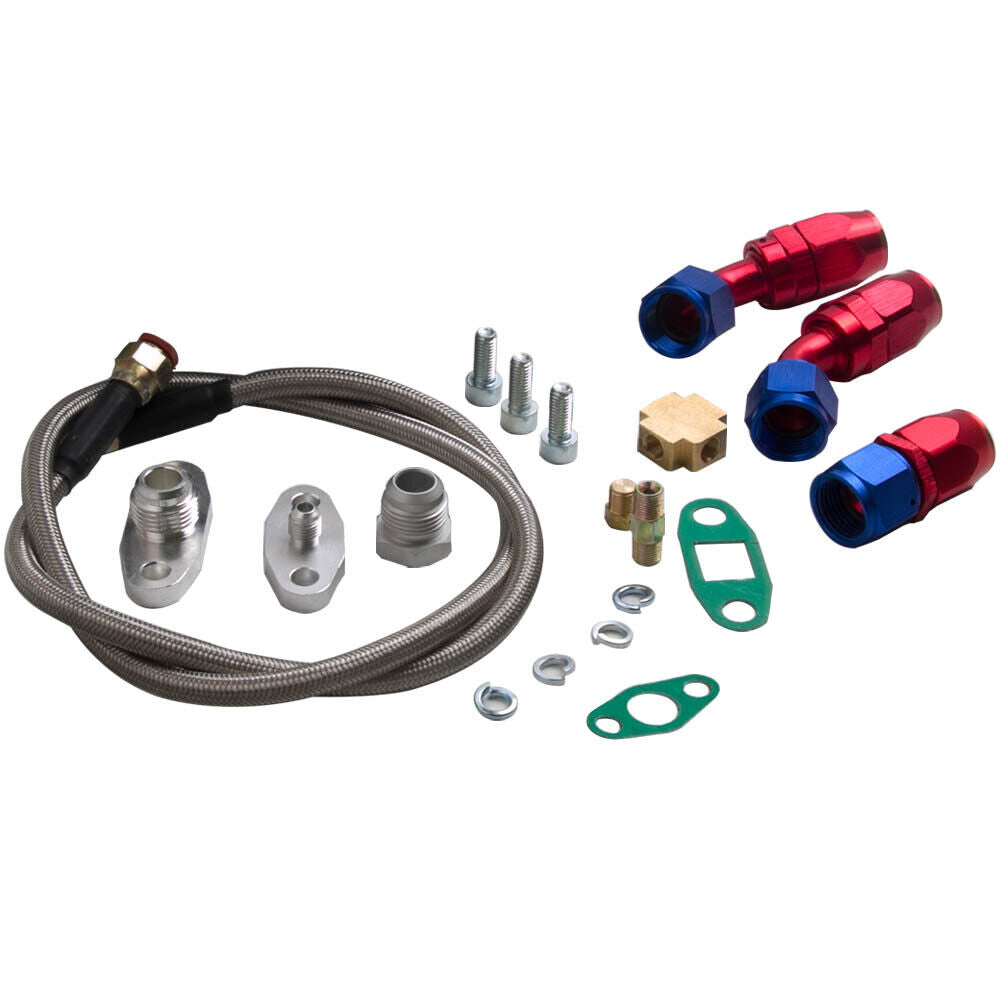 Turbo Oil FEED AND RETURN Line Kit T3 T4 Universal Braided Adapter T04 T60 T70
