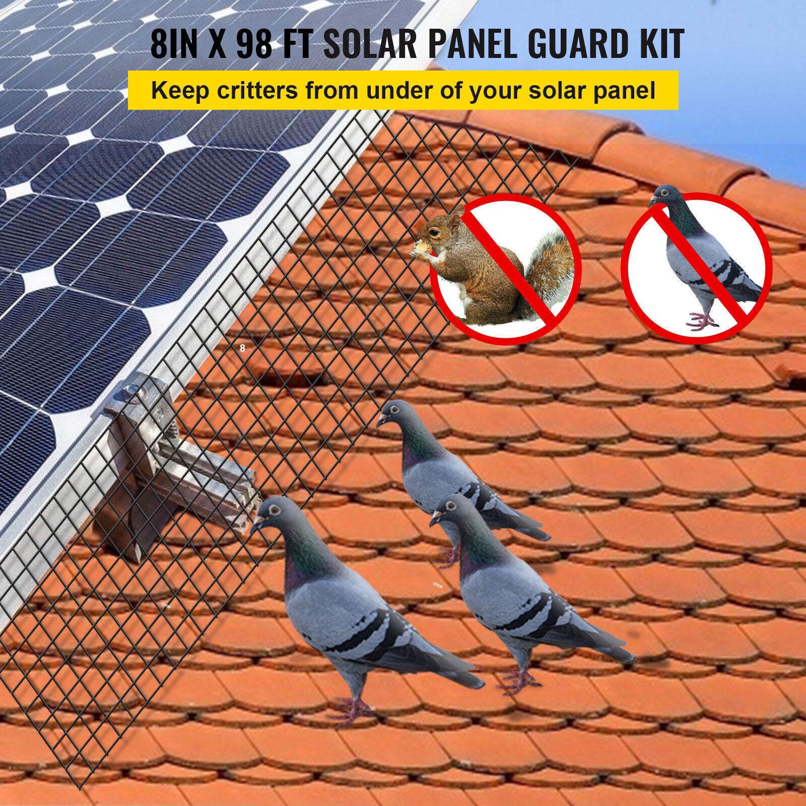 thumbnail image 2 of 400 Watt Solar Panel FUTRPOW Critter Guard For Solar Panels,6in X120ft Solar Panel Bird Guard With 100pcs Fastener Clips(1" 80pcs/1.5" 20pcs), 1/2in Fine Mesh Black PVC Coated Critter Guard With Gloves And 2 of 14