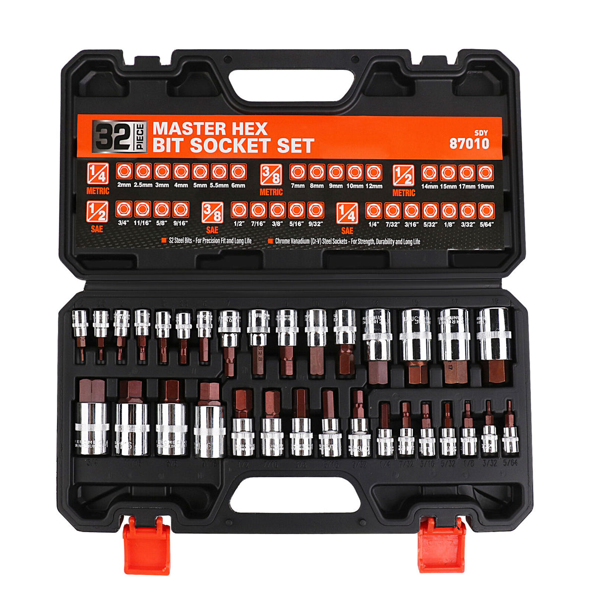 32Pc Hex Bit Socket Set SAE Metric 1/4