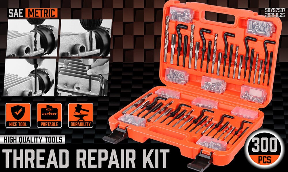 300Pc HSS Helicoil Kit Thread Repair Metric & Imperial Combination Drill Taper