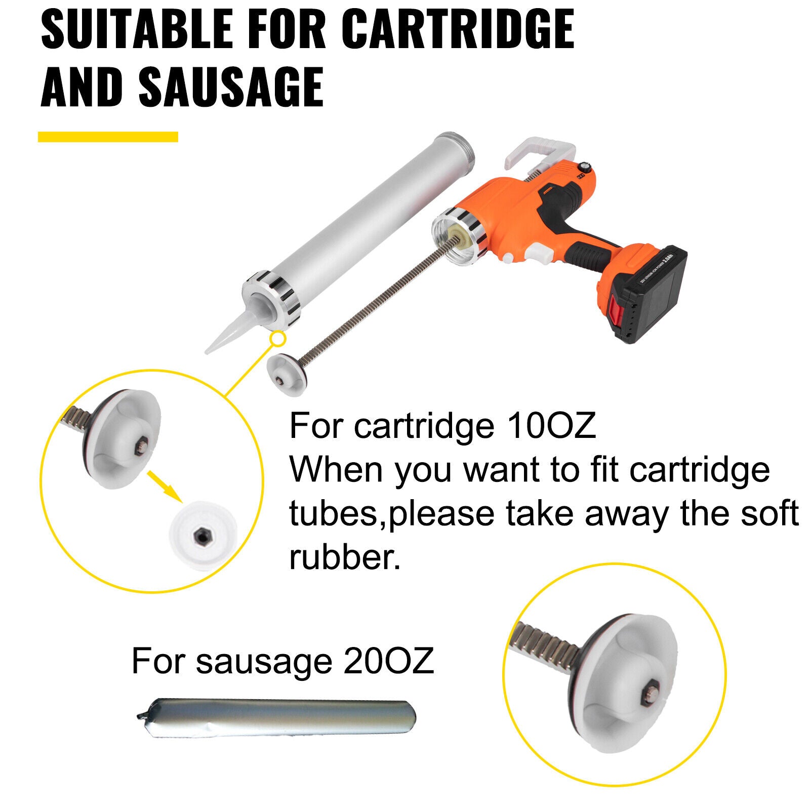 Cordless Sausage Cartridge Caulking Gun 20V Battery