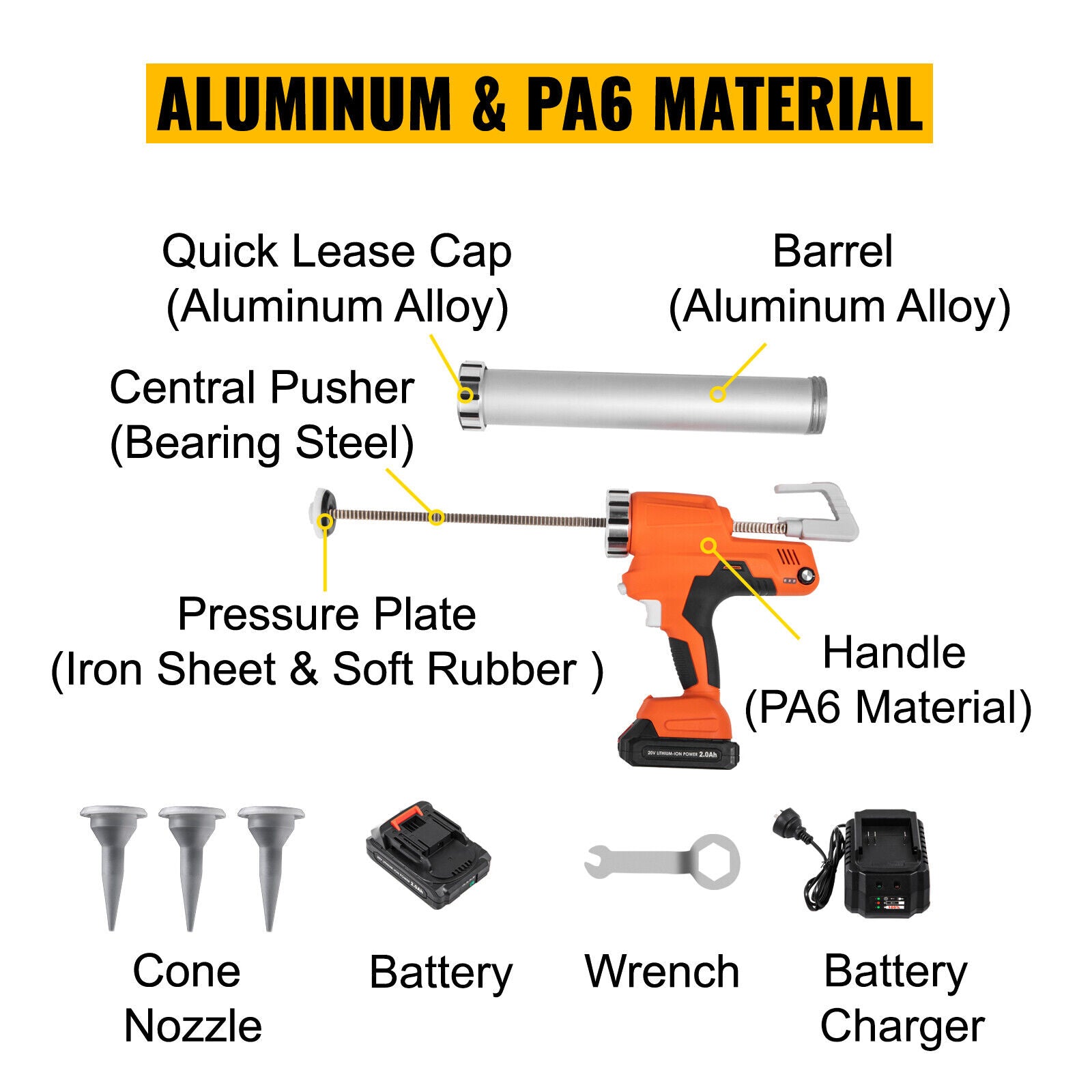 Cordless Sausage Cartridge Caulking Gun 20V Battery