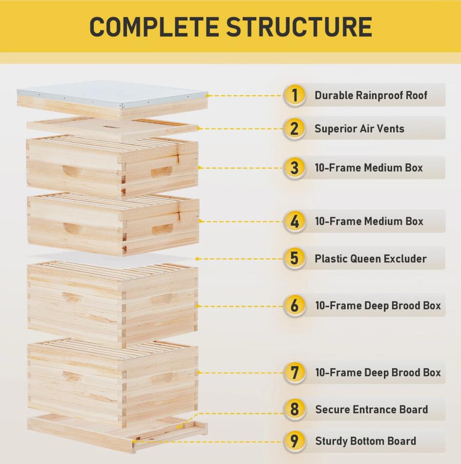 40 Frames Wooden Bee Hive Beekeeping Beehive House Honey Comb Frame Kit Garden AU