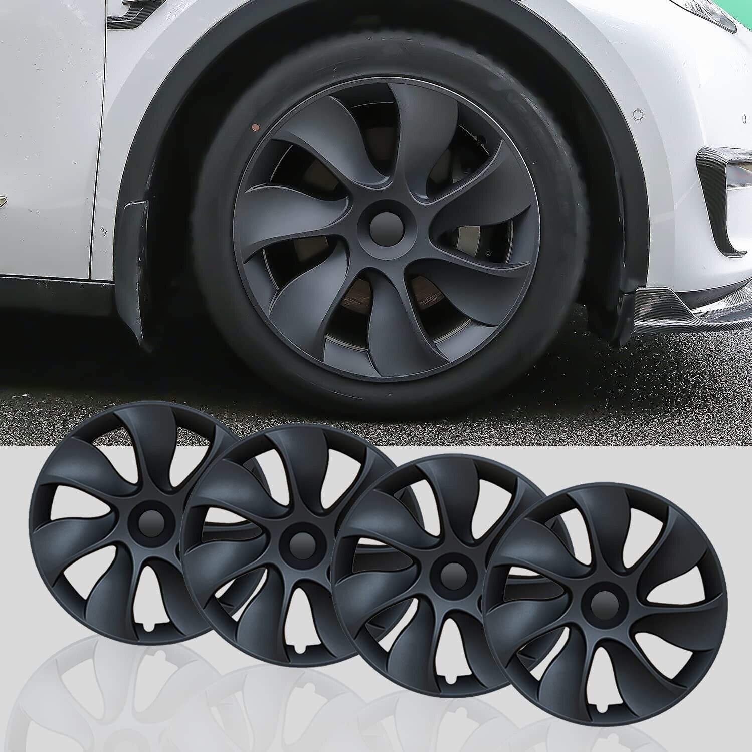 4PCS Wheel Cover Caps For Tesla Model Y 19 Inch Rim Hubcap Hub Cap Matt Black