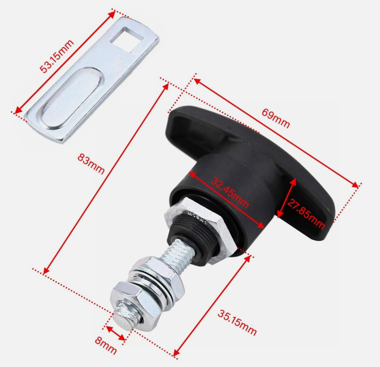 4PCS Premium Fixing Canopy Trailer T-Lock Handle Metal Keyed Locking T ...