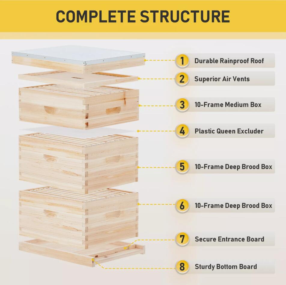 30 Frames Full Set Beehive Flat Pack Wooden Beekeeping Honey Bee hive House Box AU