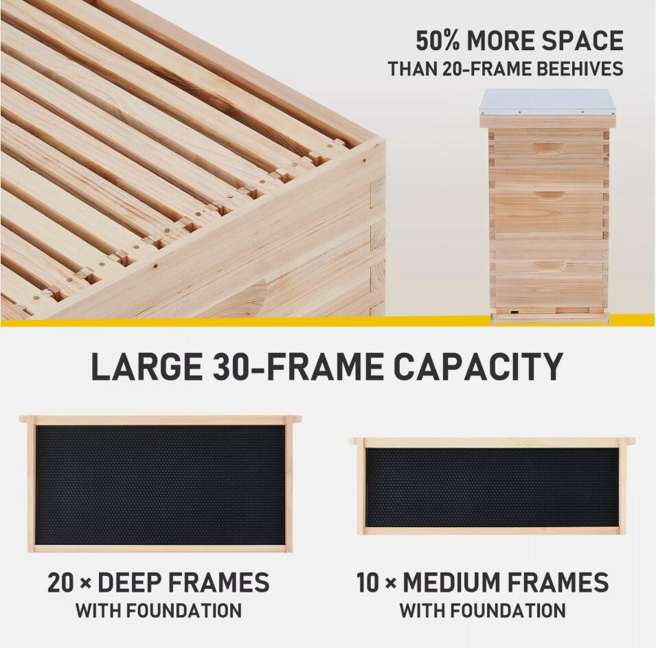 30 Frames Full Set Beehive Flat Pack Wooden Beekeeping Honey Bee hive House Box AU