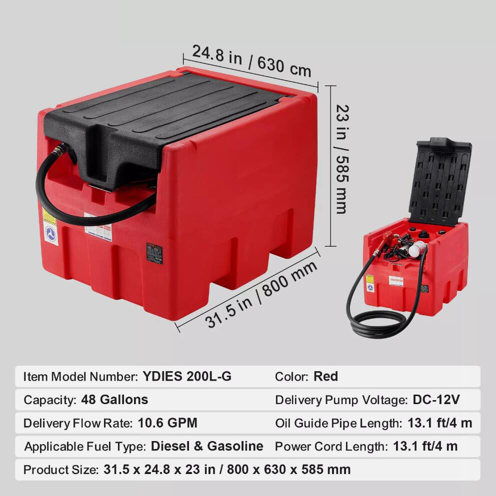 Premium EXTRA LARGE 182L Portable Diesel Fuel Tank with Transfer Pump AU