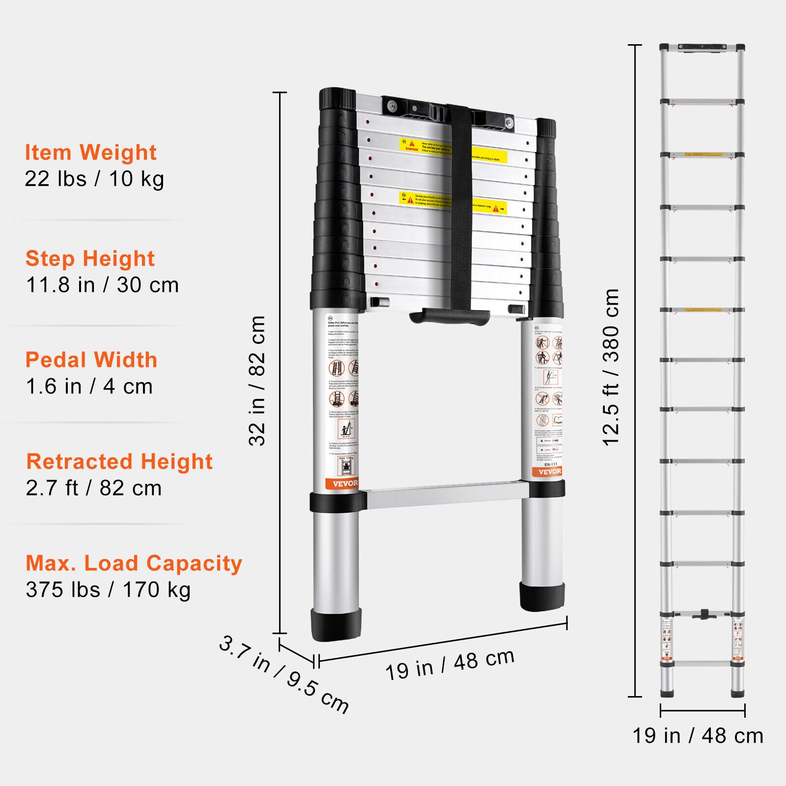 3.8m Telescopic Ladder Aluminum Extension Step – Tool Plus