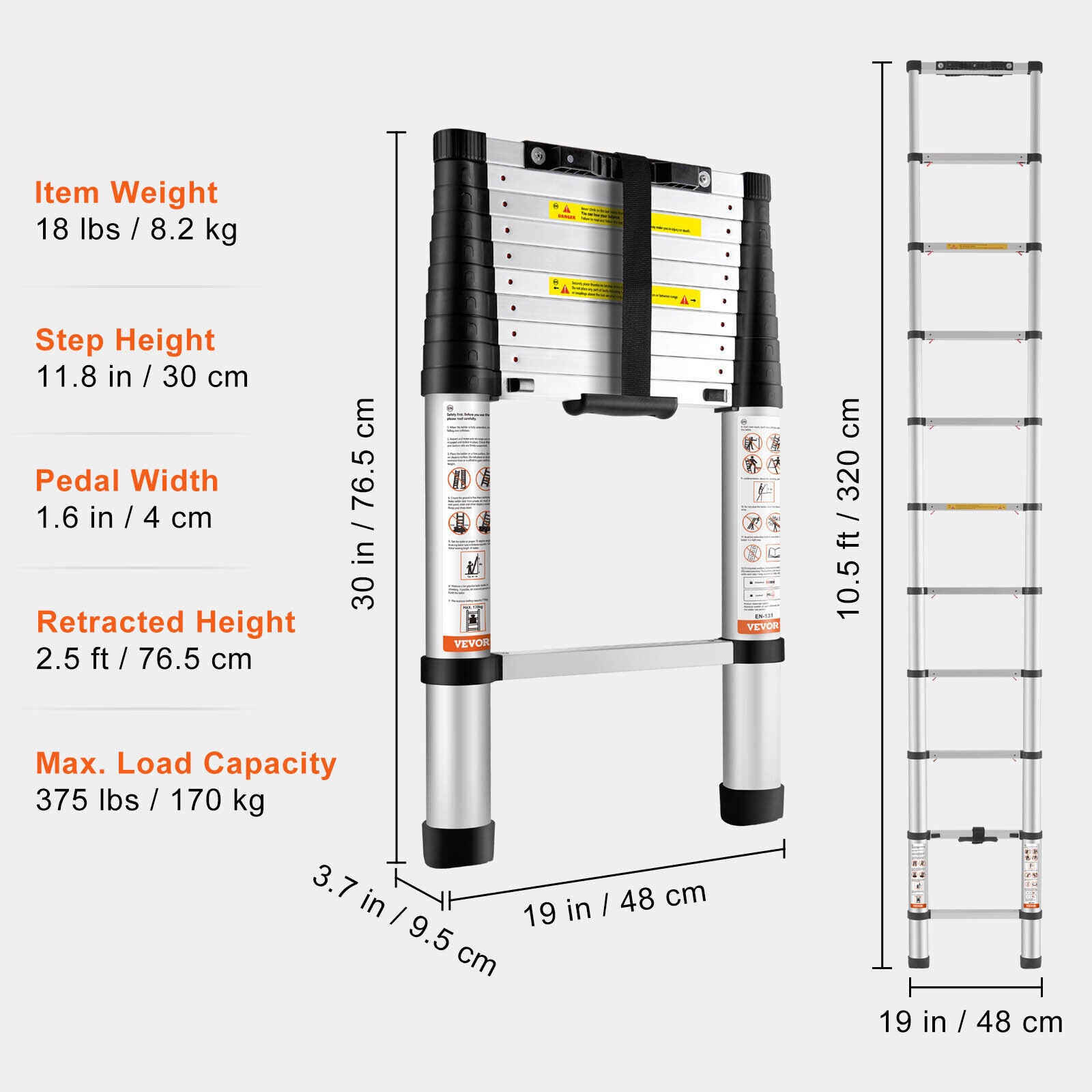 3.2m Telescoping Ladder Aluminum Extension Step