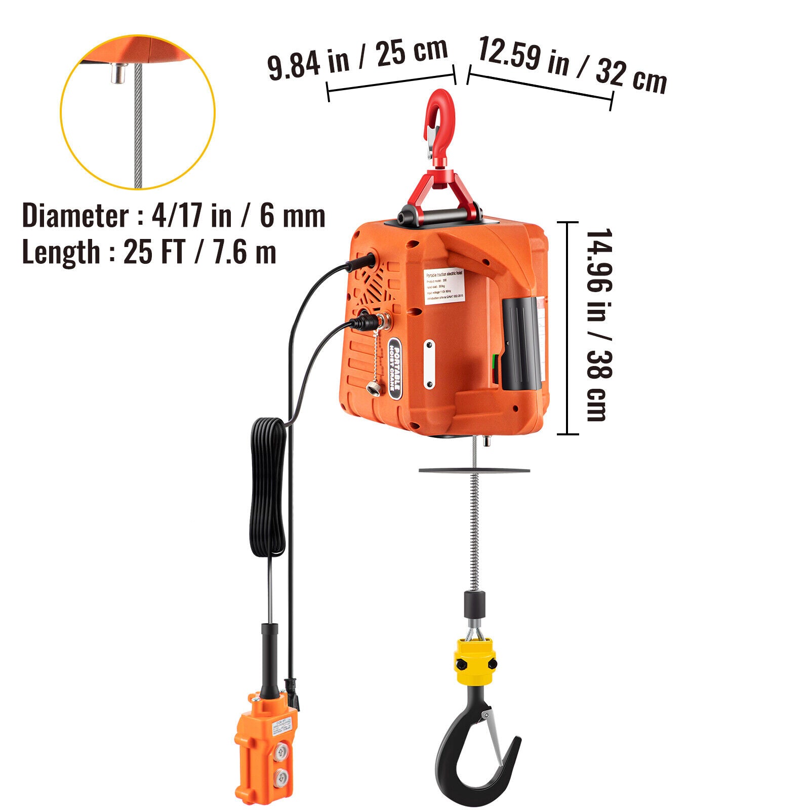 HEAVY DUTY 1500W 500KG Portable Electric Hoist Winch Remote Control